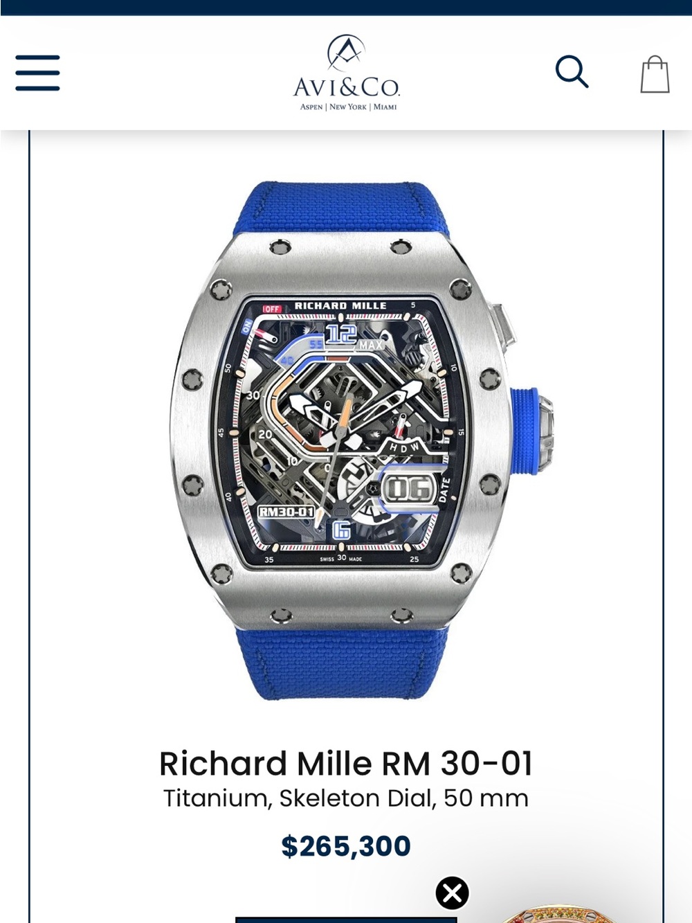 Richard Mille RM 30-01 Titanium Watch with Blue Strap
